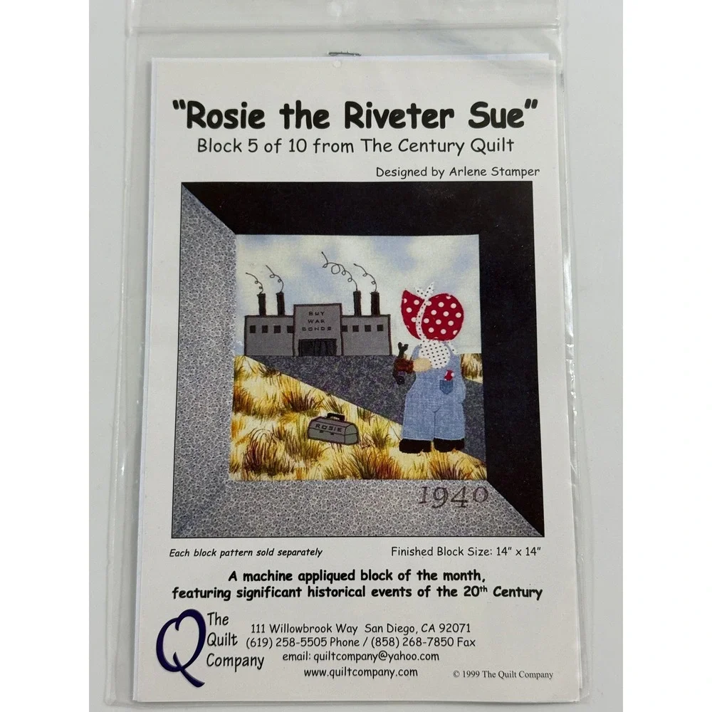 The Quilt Company Rosie the Riveter Sue Pattern Block 5 14x14 Multicolor 1940s